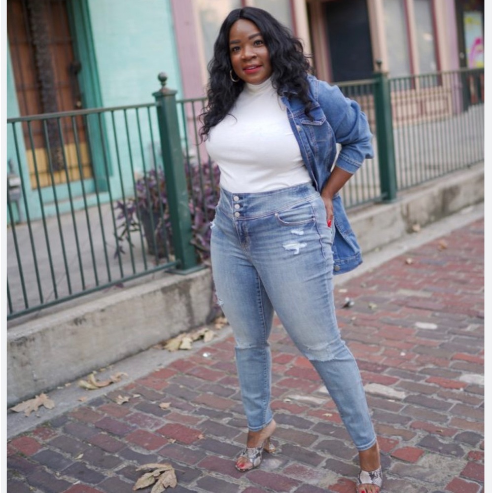 Lane Bryant light colored distressed jeggings